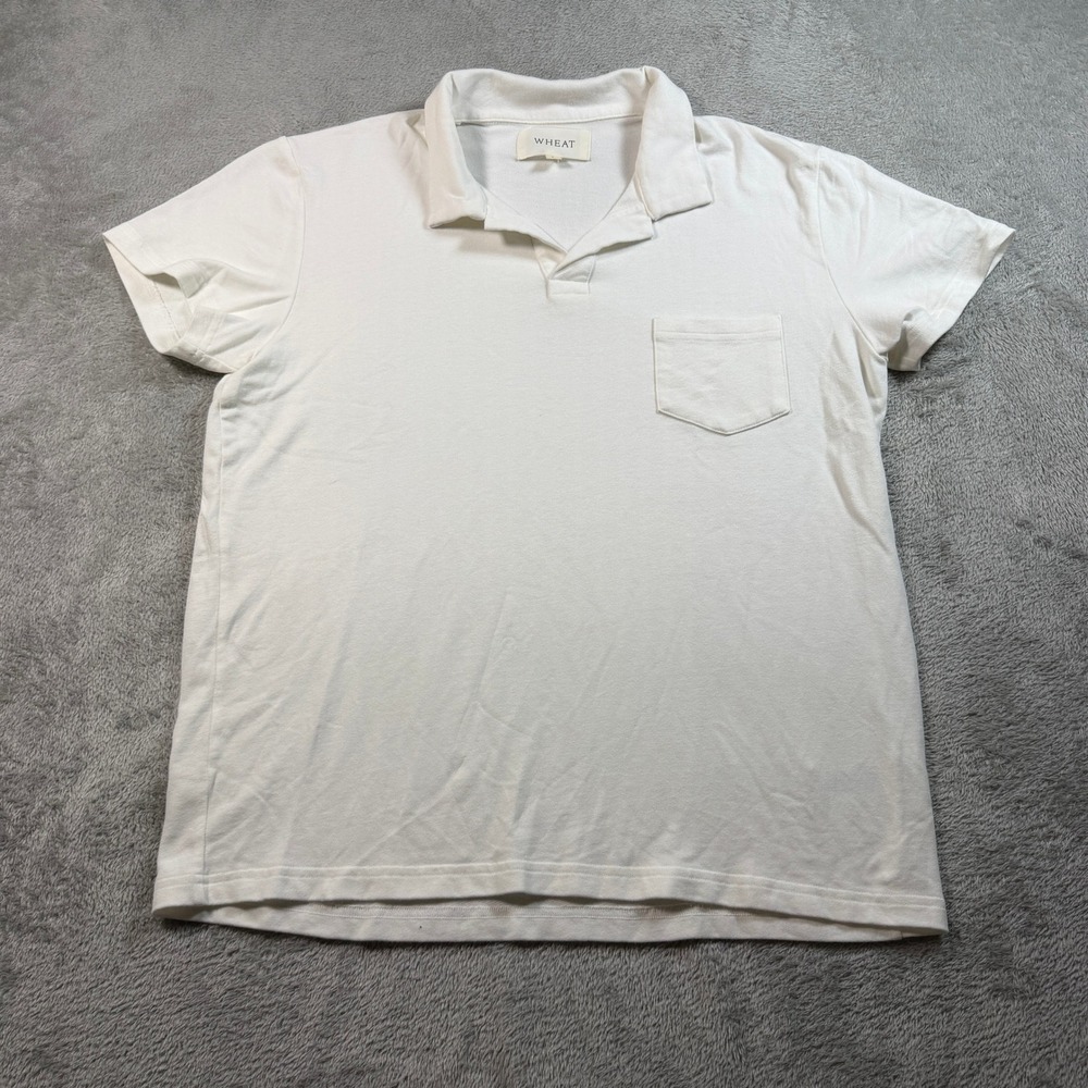 Maison Wheat Kennebunk Polo Shirt Mens Large White Modal Cotton Stretch Pocket